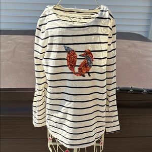 Talbot Striped Sequin Fox Long Sleeve Top - Black & Cream